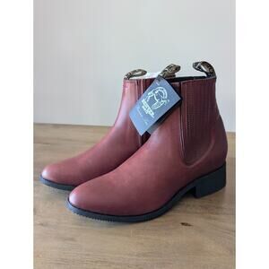 Denver Chelsea Ankle Boots Mens 25.5 Burgundy Leather Almond Toe Western Pull On